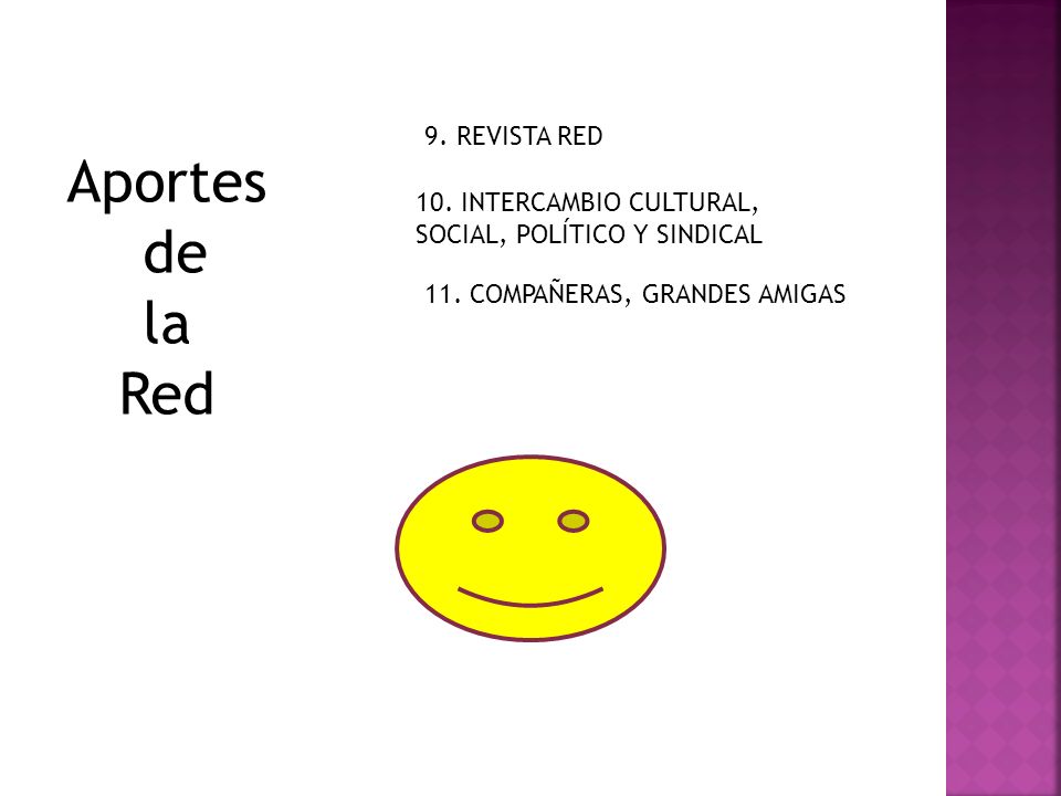 Aportes de la Red 9. REVISTA RED 10. INTERCAMBIO CULTURAL, SOCIAL, POLÍTICO Y SINDICAL 11.