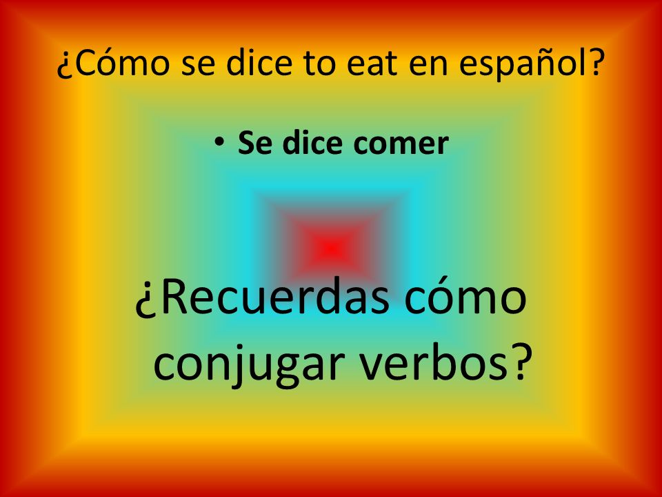 ¿Cómo se dice to eat en español Se dice comer ¿Recuerdas cómo conjugar verbos