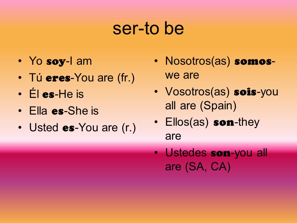 Es как переводится. Спряжение глагола soy. Глагол soy в испанском языке. Глагол ser. Глагол to be в испанском языке.