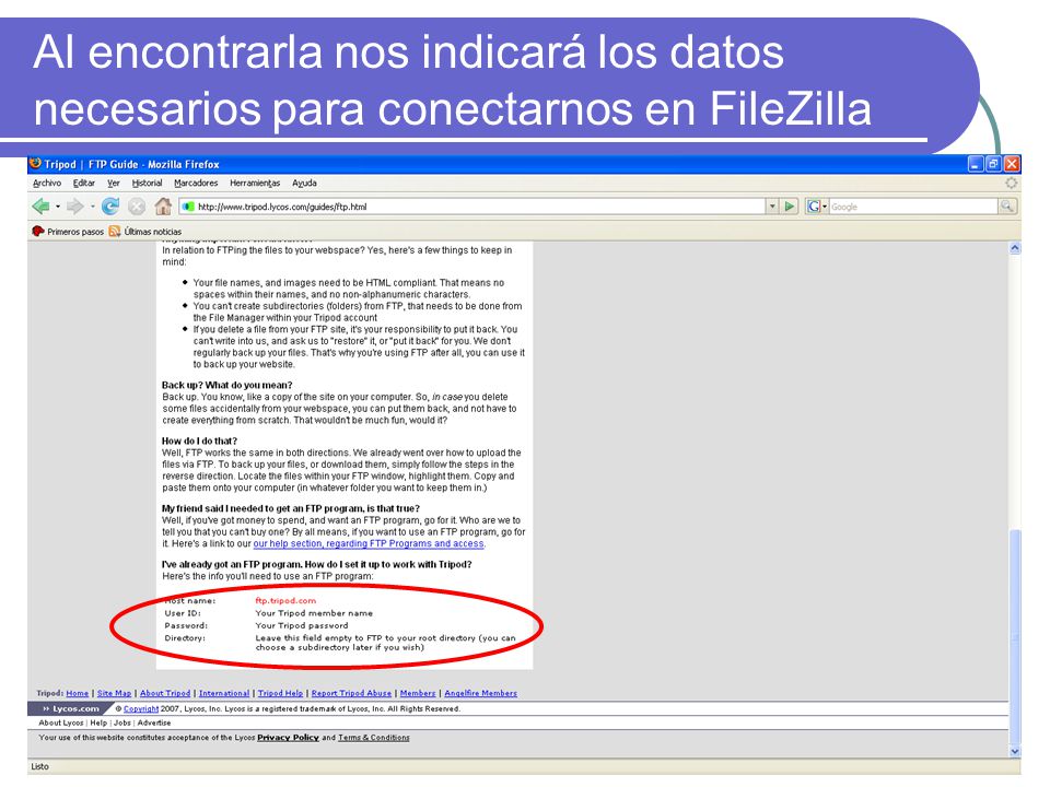 Al encontrarla nos indicará los datos necesarios para conectarnos en FileZilla