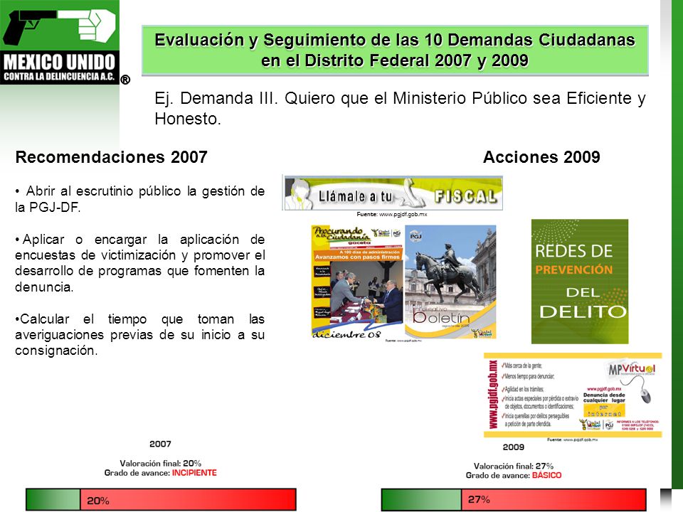 Evaluación y Seguimiento de las 10 Demandas Ciudadanas en el Distrito Federal 2007 y 2009 Ej.