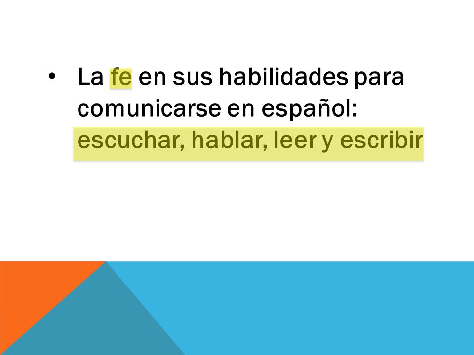La fe en sus habilidades para comunicarse en español: escuchar, hablar, leer y escribir