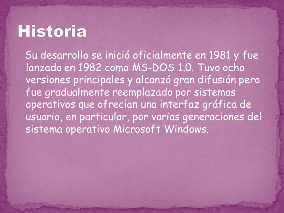 Su desarrollo se inició oficialmente en 1981 y fue lanzado en 1982 como MS-DOS 1.0.