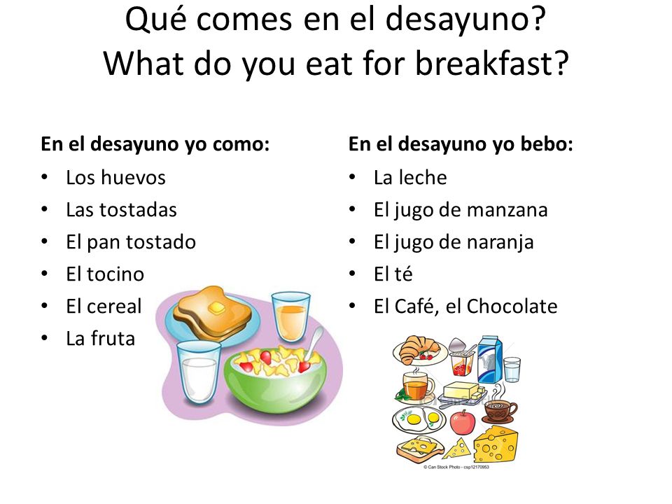Qué comes en el desayuno. What do you eat for breakfast.