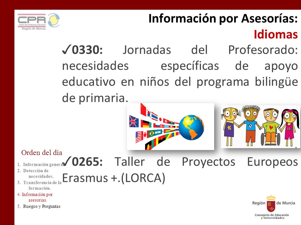 Información por Asesorías: Idiomas ✓ 0330: Jornadas del Profesorado: necesidades específicas de apoyo educativo en niños del programa bilingüe de primaria.