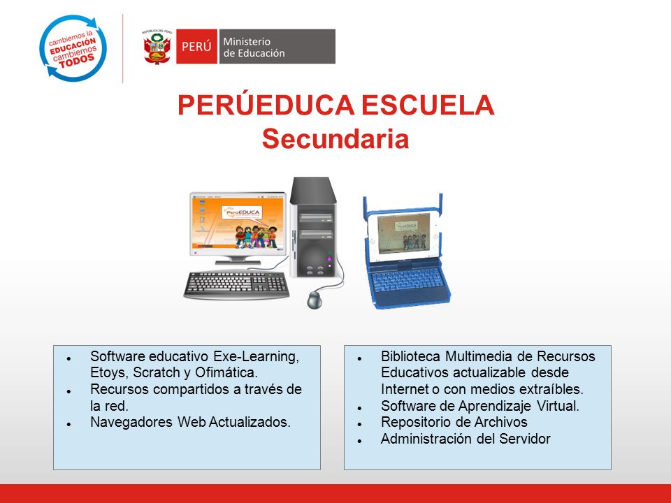 PERÚEDUCA ESCUELA Secundaria Software educativo Exe-Learning, Etoys, Scratch y Ofimática.