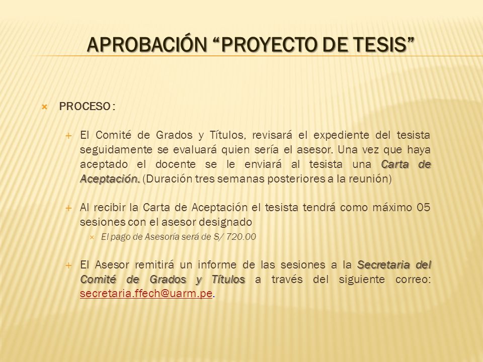 LICENCIATURA.  La presentación del Proyecto será:  Carta (ver modelo)  dirigida al Decano Dr. Rafael Fernández Hart . adjuntando el Proyecto   No. - ppt descargar