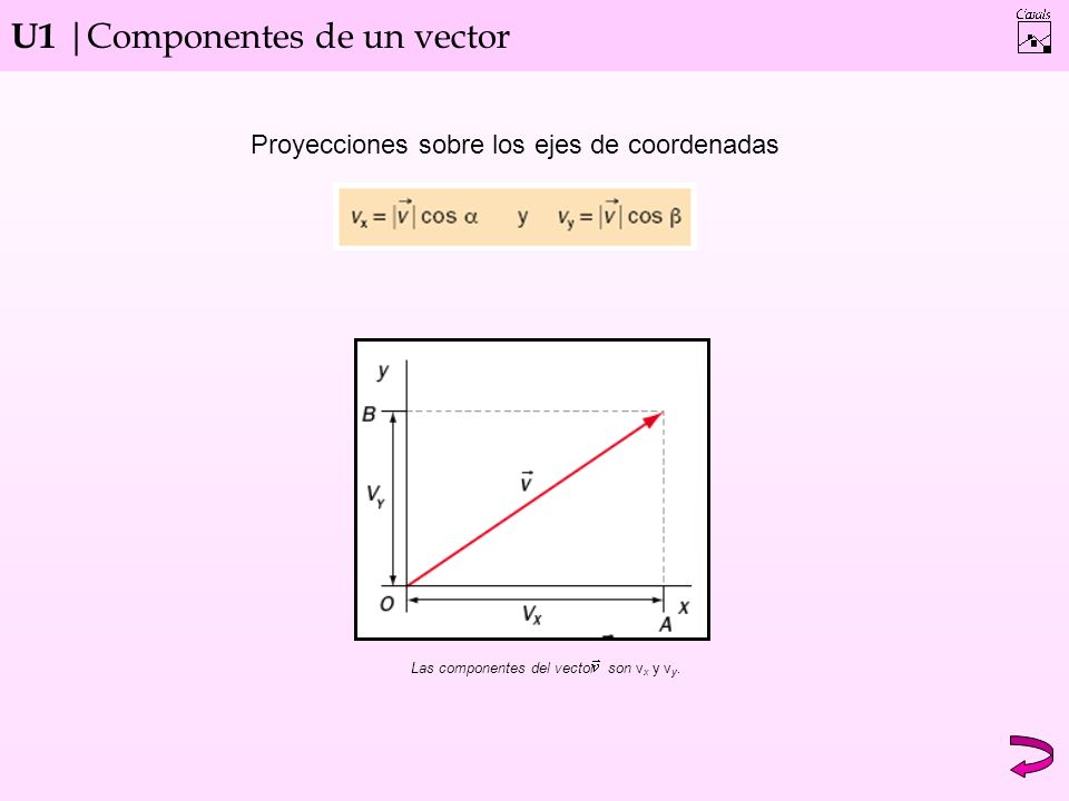 U1 |Componentes de un vector Proyecciones sobre los ejes de coordenadas Las componentes del vector son v x y v y.