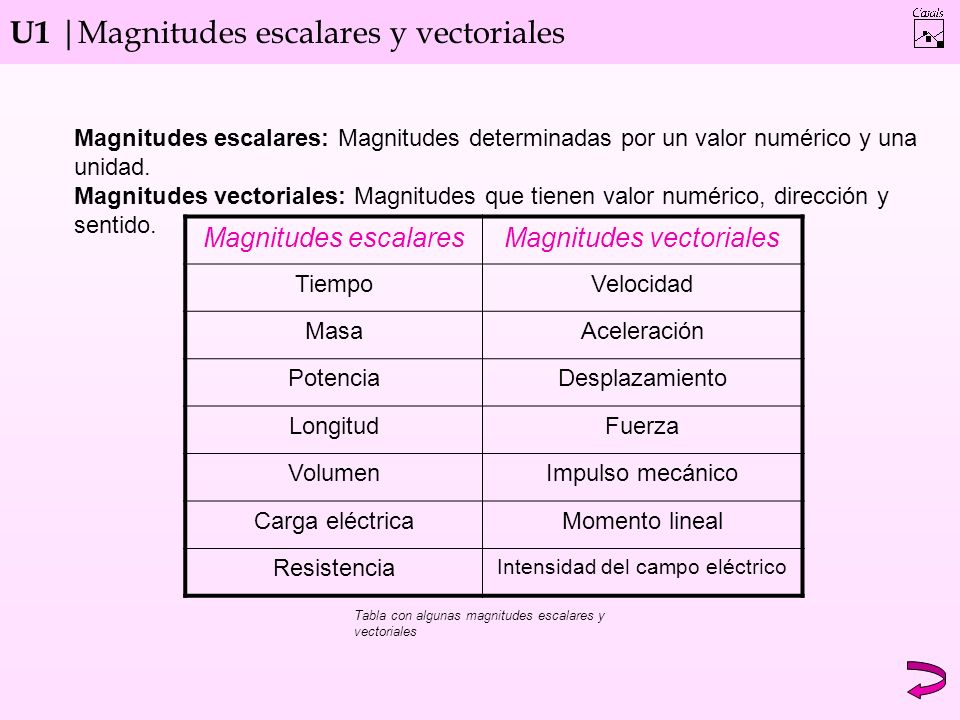 U1 |Magnitudes escalares y vectoriales Magnitudes escalares: Magnitudes determinadas por un valor numérico y una unidad.
