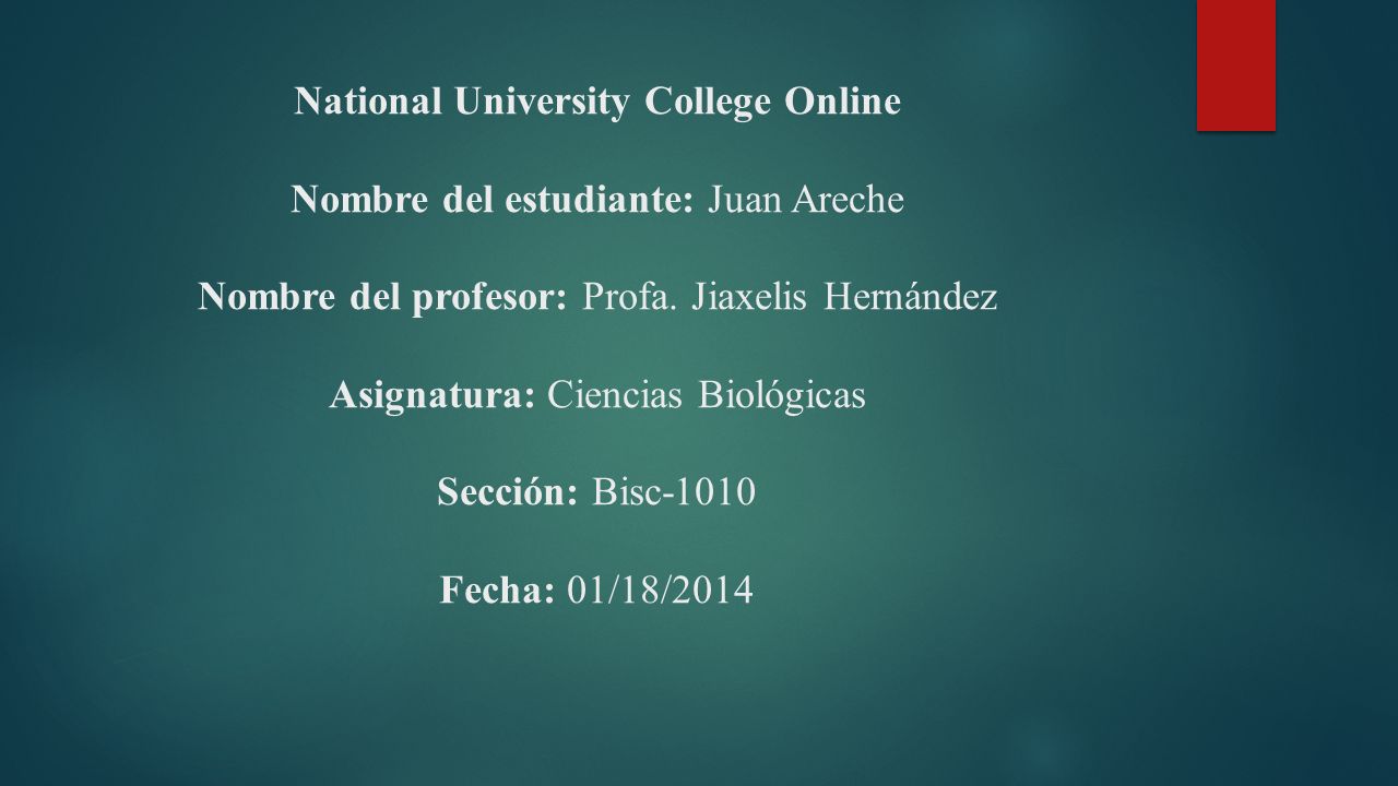 National University College Online Nombre del estudiante: Juan Areche Nombre del profesor: Profa.