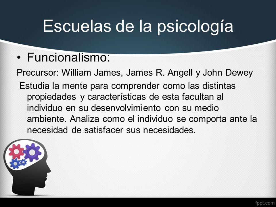 Escuelas de la psicología Funcionalismo: Precursor: William James, James R.
