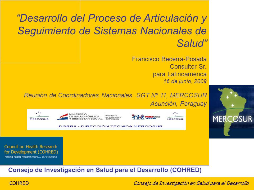 Consejo De Investigación En Salud Para El Desarrollocohred “desarrollo Del Proceso De 3576