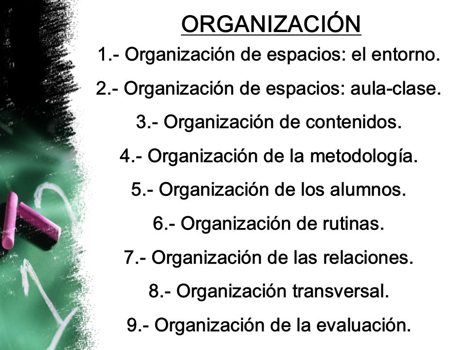 ORGANIZACIÓN 1.- Organización de espacios: el entorno.