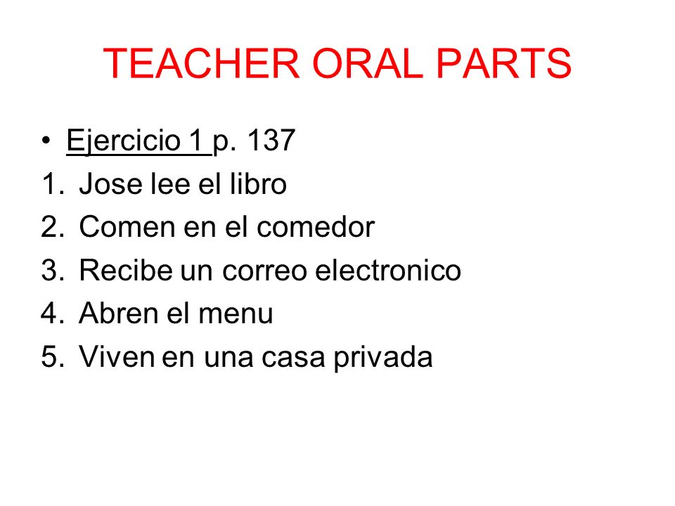 TEACHER ORAL PARTS Ejercicio 1 p.