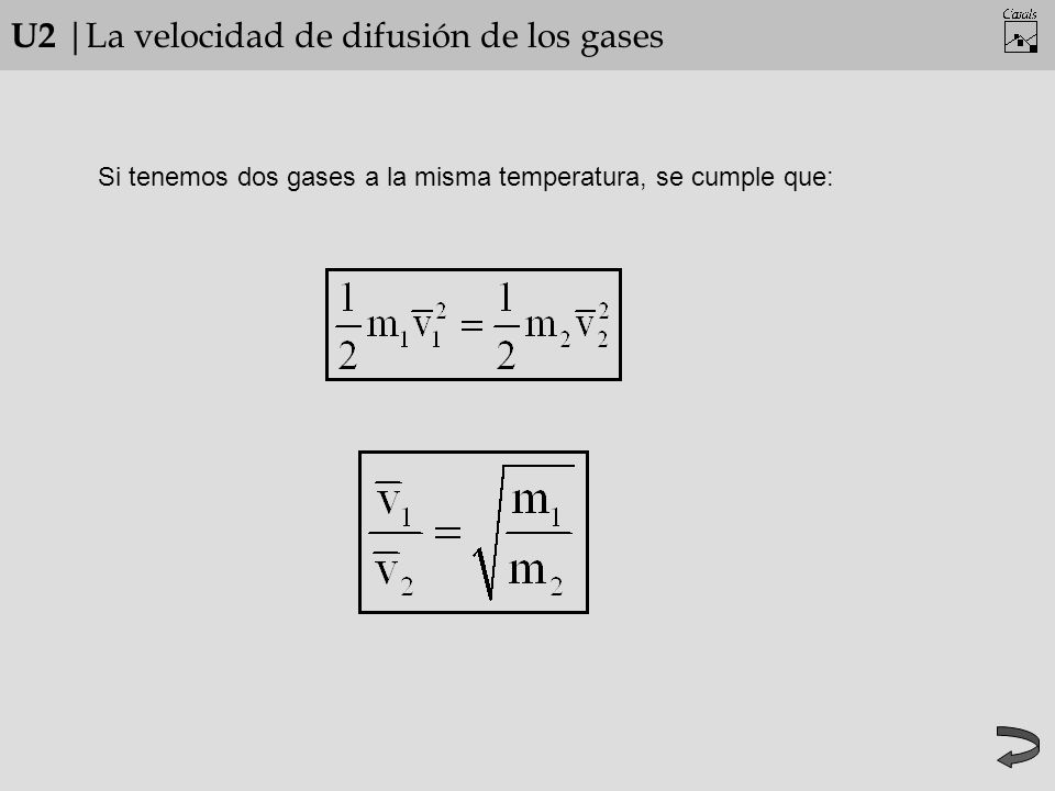 U2 |La velocidad de difusión de los gases Si tenemos dos gases a la misma temperatura, se cumple que: