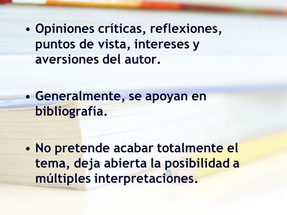 Opiniones críticas, reflexiones, puntos de vista, intereses y aversiones del autor.