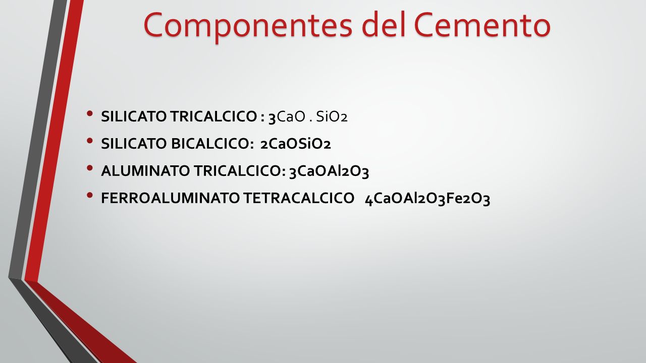 Componentes del Cemento SILICATO TRICALCICO : 3CaO.