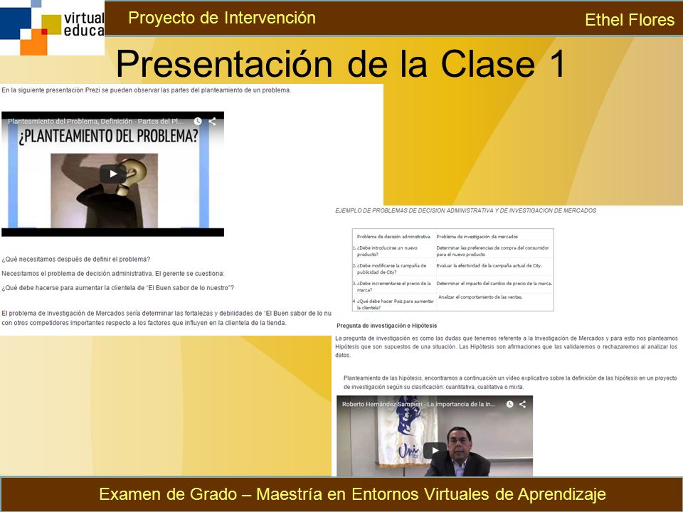 Presentación de la Clase 1 Ethel Flores Examen de Grado – Maestría en Entornos Virtuales de Aprendizaje Proyecto de Intervención