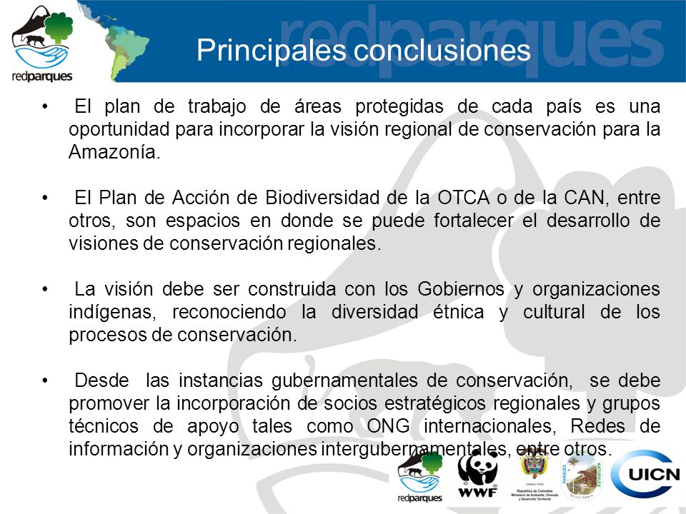 El plan de trabajo de áreas protegidas de cada país es una oportunidad para incorporar la visión regional de conservación para la Amazonía.