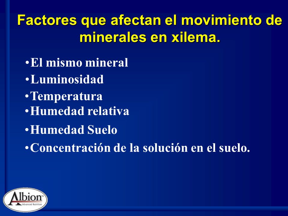 El mismo mineral Factores que afectan el movimiento de minerales en xilema.