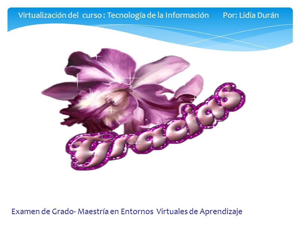 Virtualización del curso : Tecnología de la Información Por: Lidia Durán Examen de Grado- Maestría en Entornos Virtuales de Aprendizaje