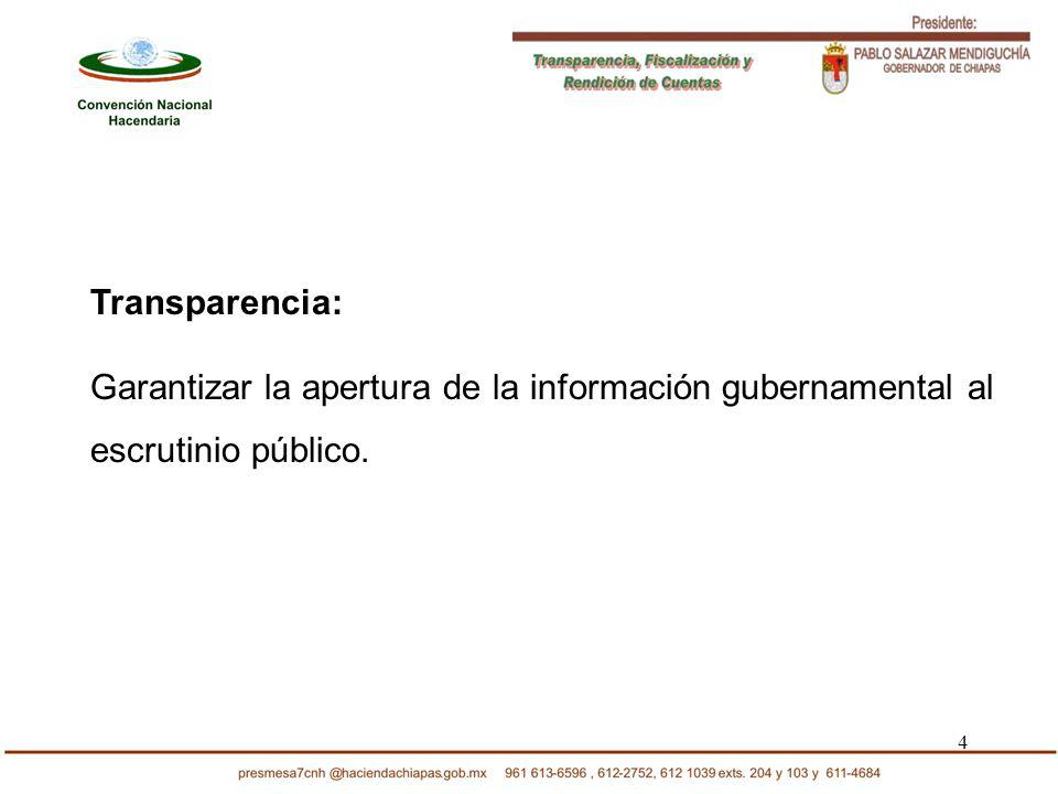4 Transparencia: Garantizar la apertura de la información gubernamental al escrutinio público.