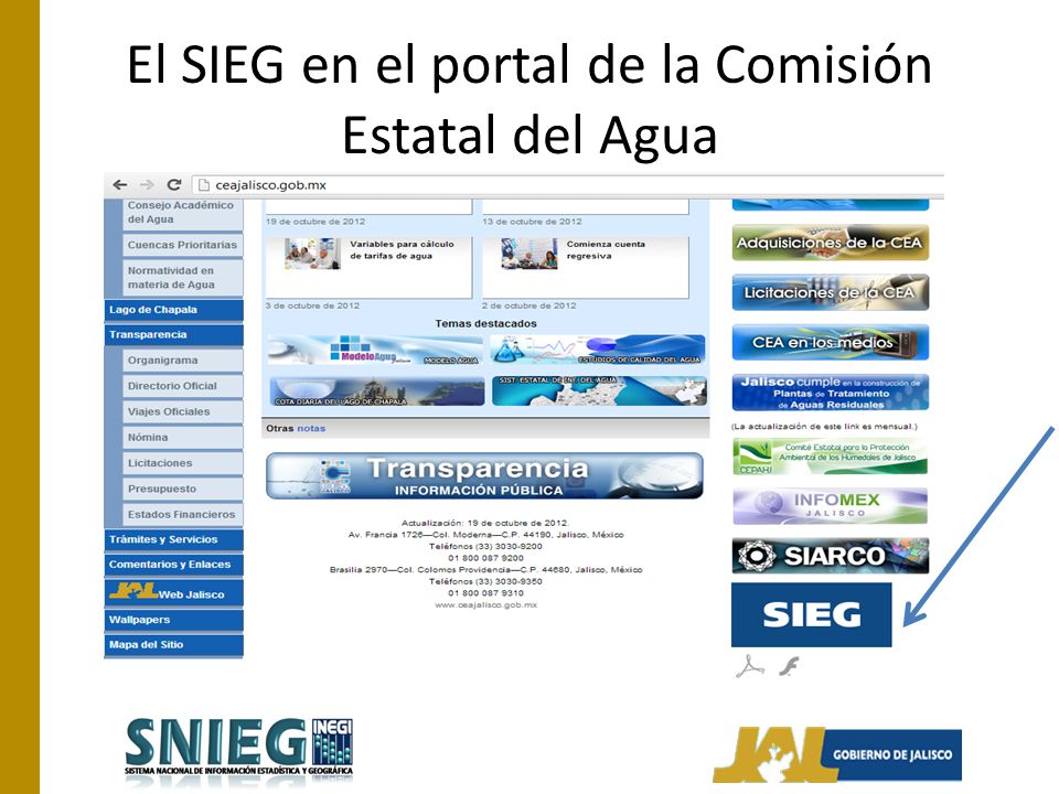 El SIEG en el portal de la Comisión Estatal del Agua
