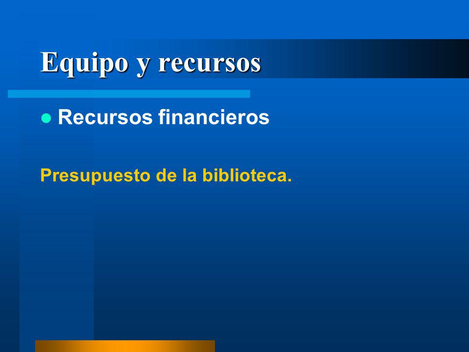 Equipo y recursos Recursos financieros Presupuesto de la biblioteca.