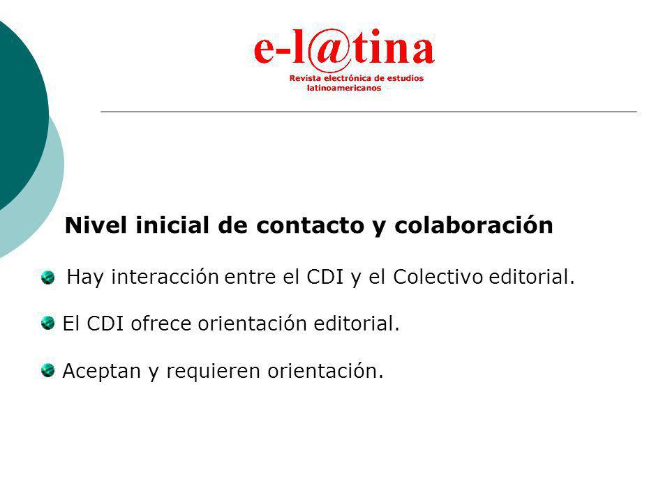 Nivel inicial de contacto y colaboración Hay interacción entre el CDI y el Colectivo editorial.