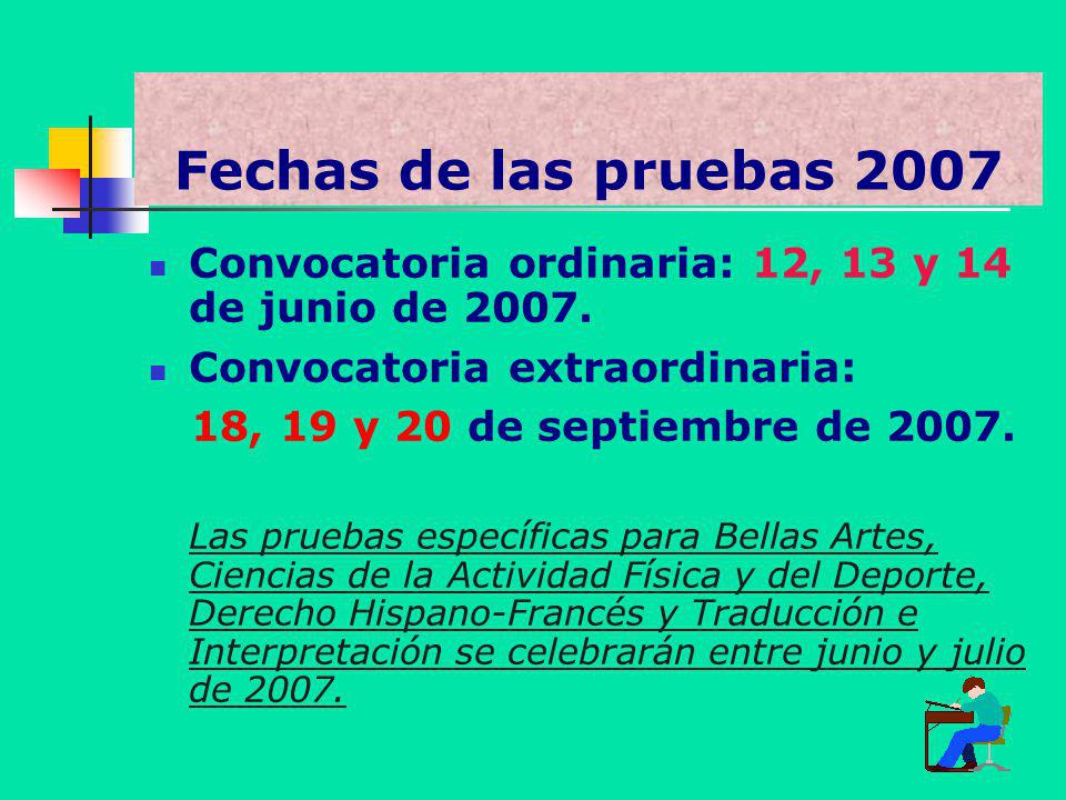 Fechas de las pruebas 2007 Convocatoria ordinaria: 12, 13 y 14 de junio de 2007.