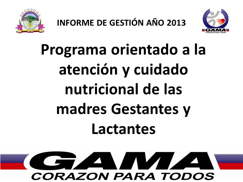 INFORME DE GESTIÓN AÑO 2013 Programa orientado a la atención y cuidado nutricional de las madres Gestantes y Lactantes