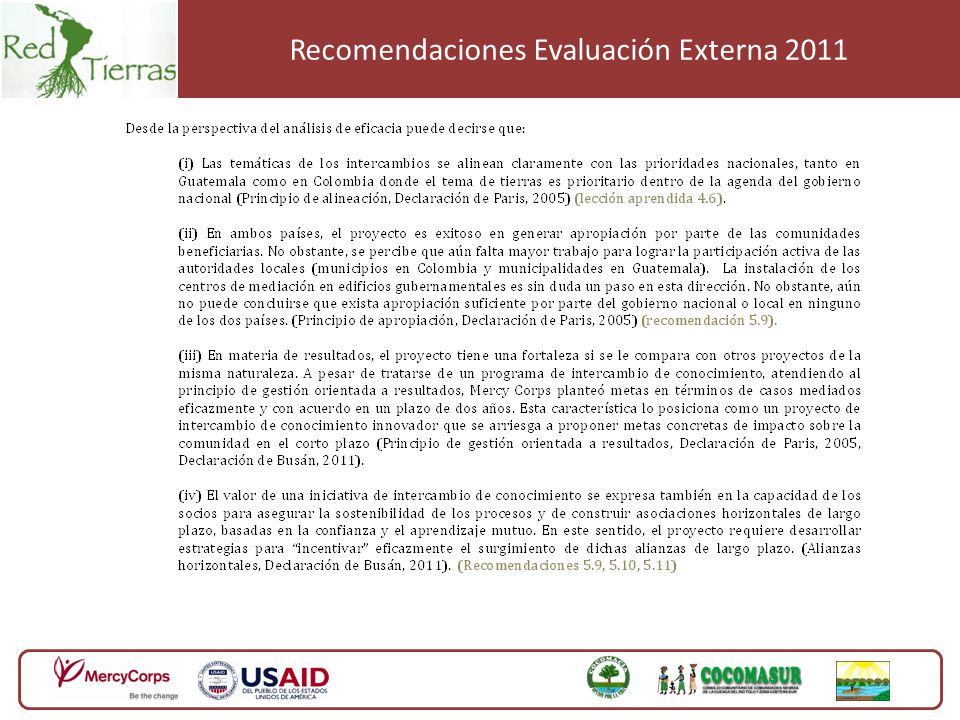 Recomendaciones Evaluación Externa 2011