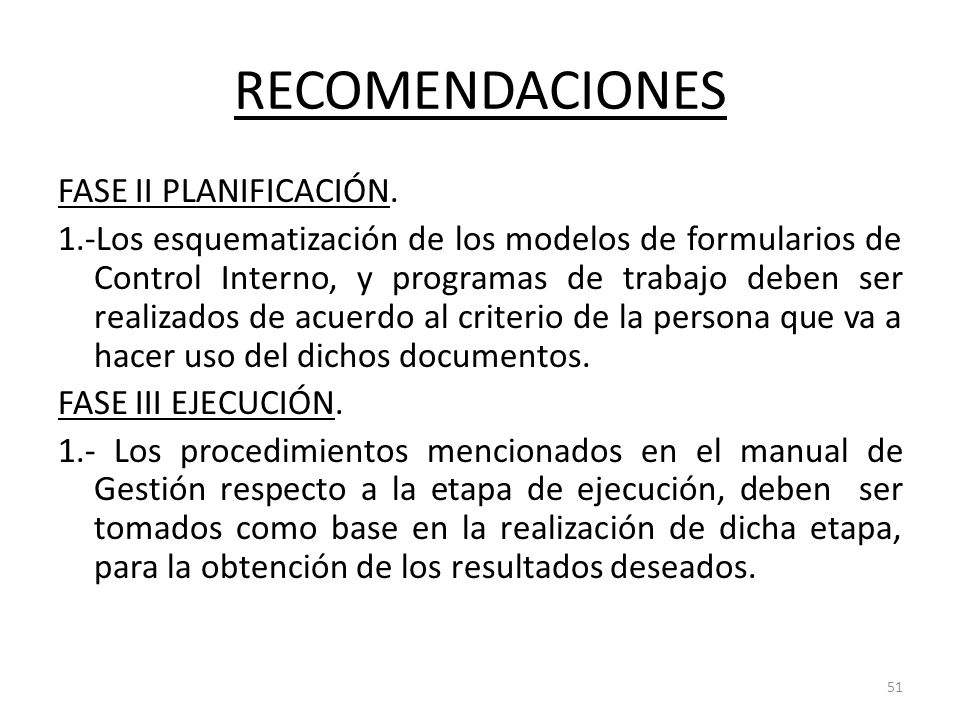 RECOMENDACIONES FASE II PLANIFICACIÓN.