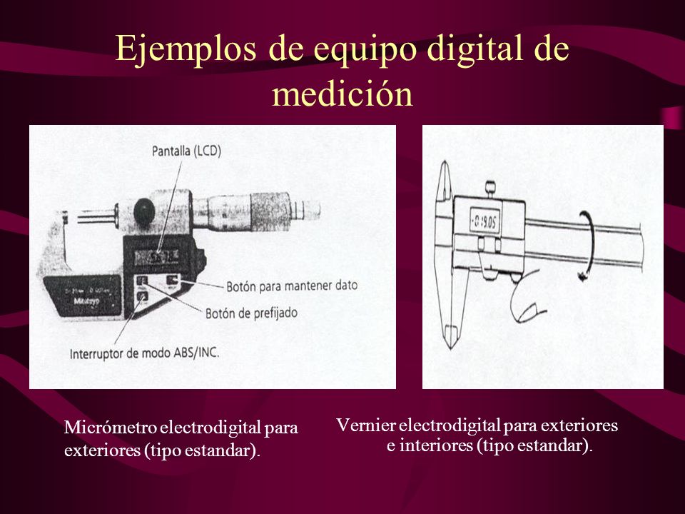 Ejemplos de equipo digital de medición Vernier electrodigital para exteriores e interiores (tipo estandar).