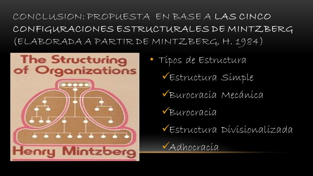 CONCLUSION: PROPUESTA EN BASE A LAS CINCO CONFIGURACIONES ESTRUCTURALES DE MINTZBERG (ELABORADA A PARTIR DE MINTZBERG, H.