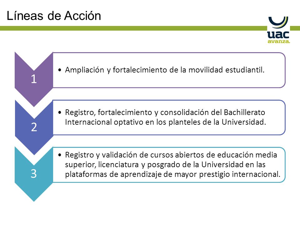 Líneas de Acción 1 Ampliación y fortalecimiento de la movilidad estudiantil.
