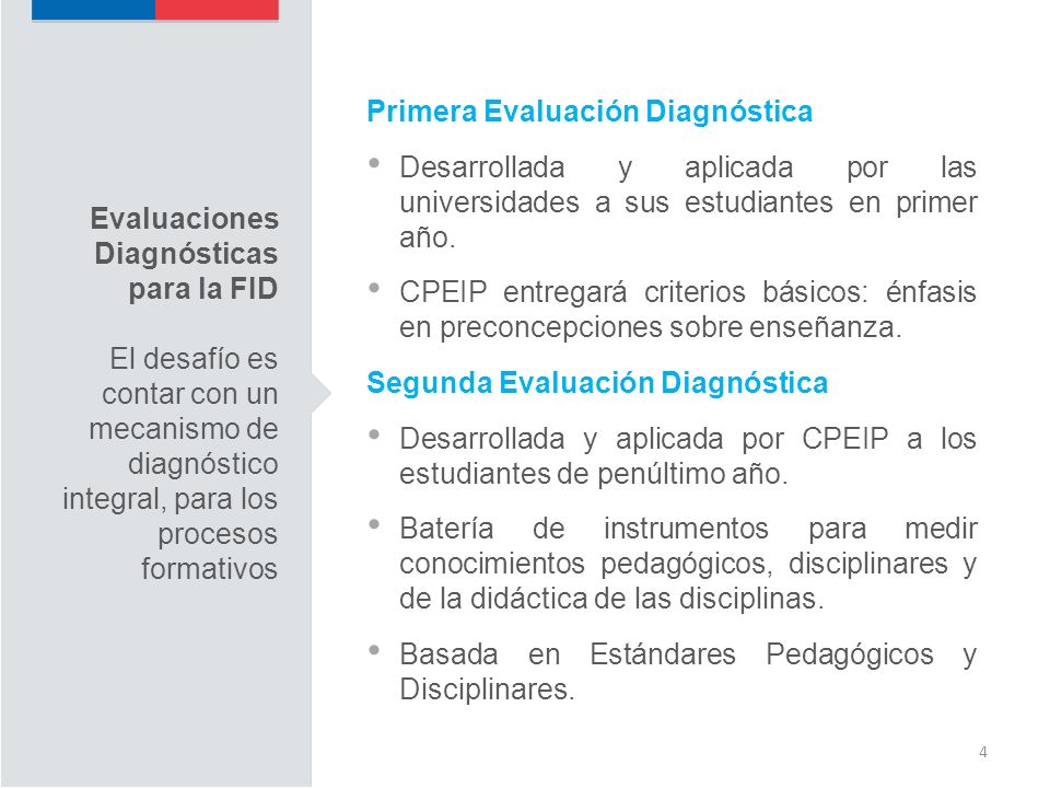 4 Primera Evaluación Diagnóstica Desarrollada y aplicada por las universidades a sus estudiantes en primer año.