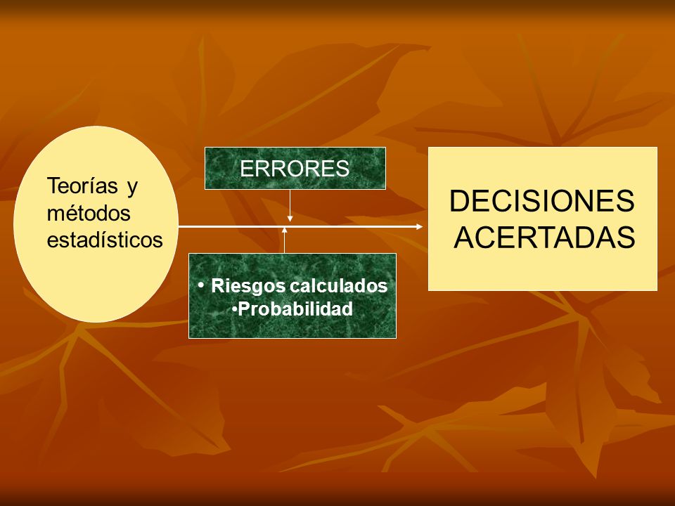 DECISIONES ACERTADAS ERRORES Riesgos calculados Probabilidad Teorías y métodos estadísticos