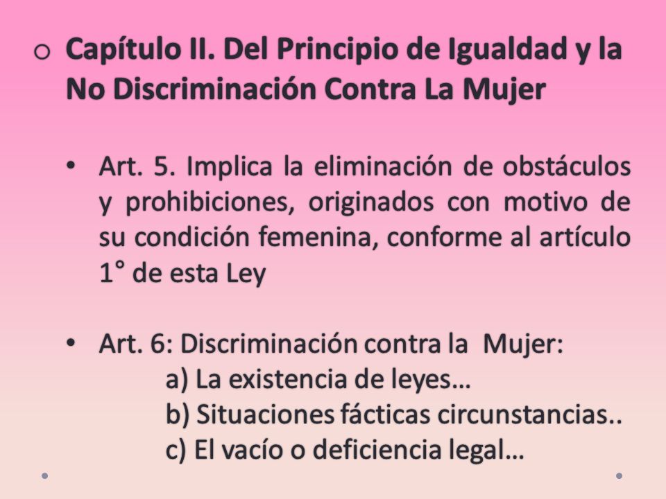 o Capítulo II. Del Principio de Igualdad y la No Discriminación Contra La Mujer Art.