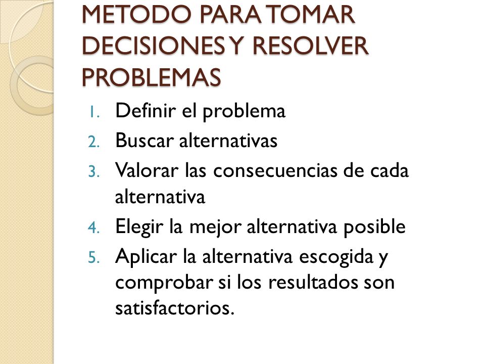 METODO PARA TOMAR DECISIONES Y RESOLVER PROBLEMAS 1.