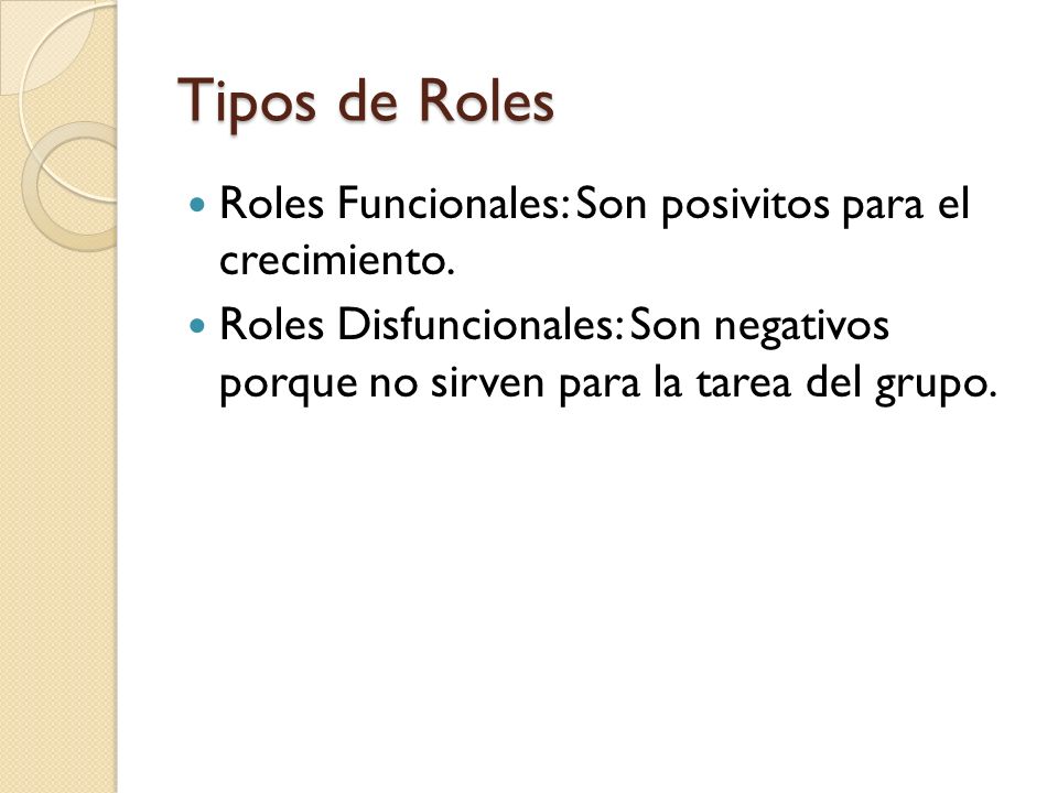 Tipos de Roles Roles Funcionales: Son posivitos para el crecimiento.