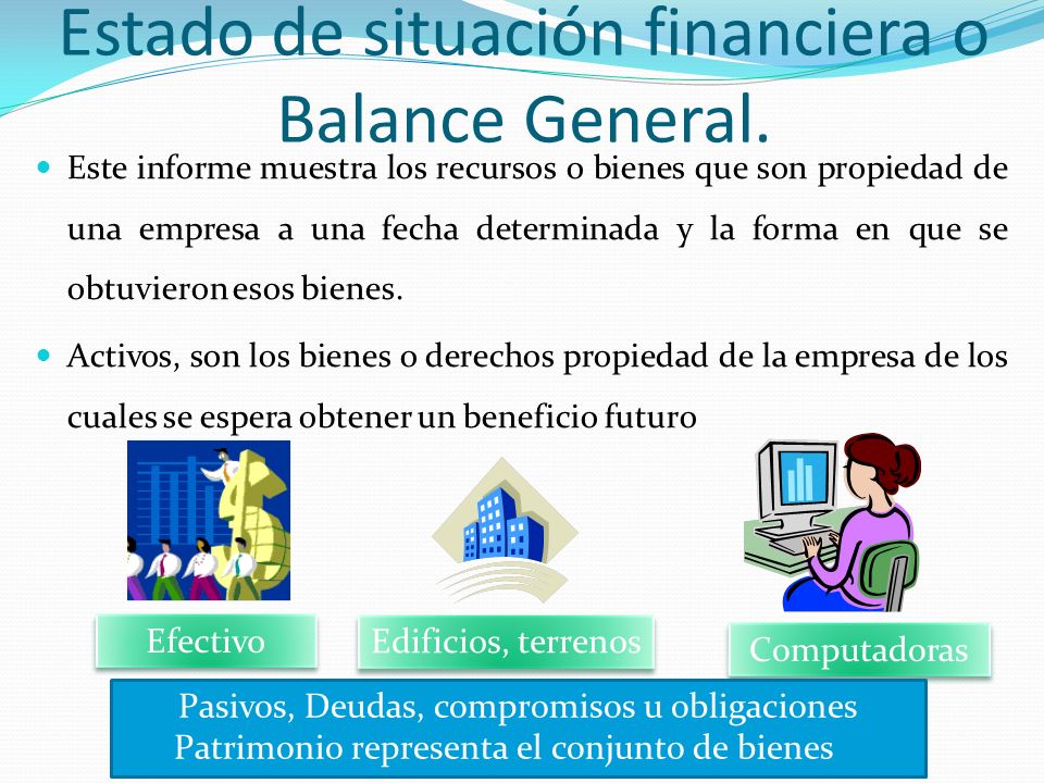Estado de situación financiera o Balance General.