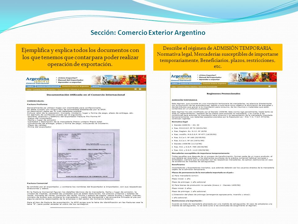 Sección: Comercio Exterior Argentino Ejemplifica y explica todos los documentos con los que tenemos que contar para poder realizar operación de exportación.