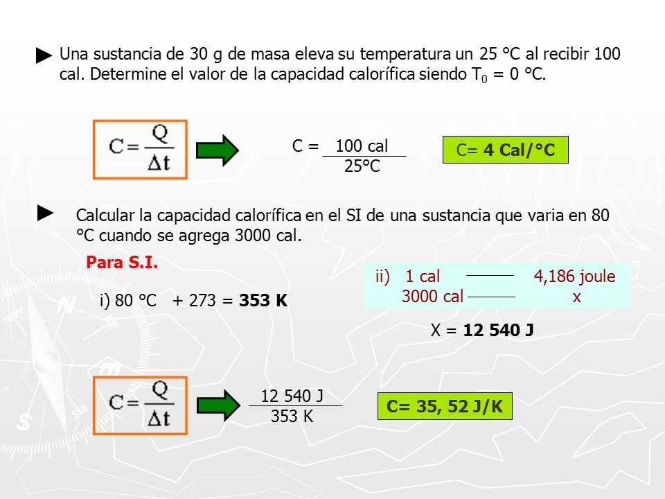 Una sustancia de 30 g de masa eleva su temperatura un 25 °C al recibir 100 cal.