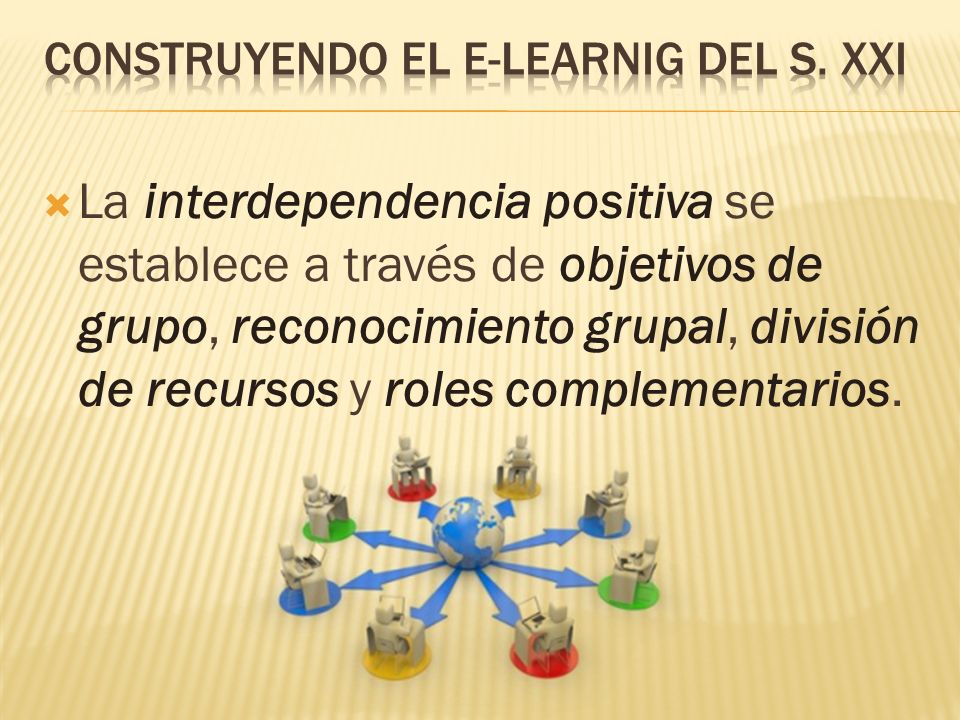  La interdependencia positiva se establece a través de objetivos de grupo, reconocimiento grupal, división de recursos y roles complementarios.