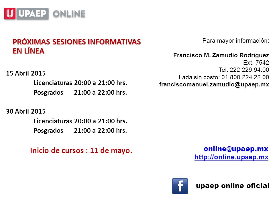 Abril 2015 Licenciaturas 20:00 a 21:00 hrs.