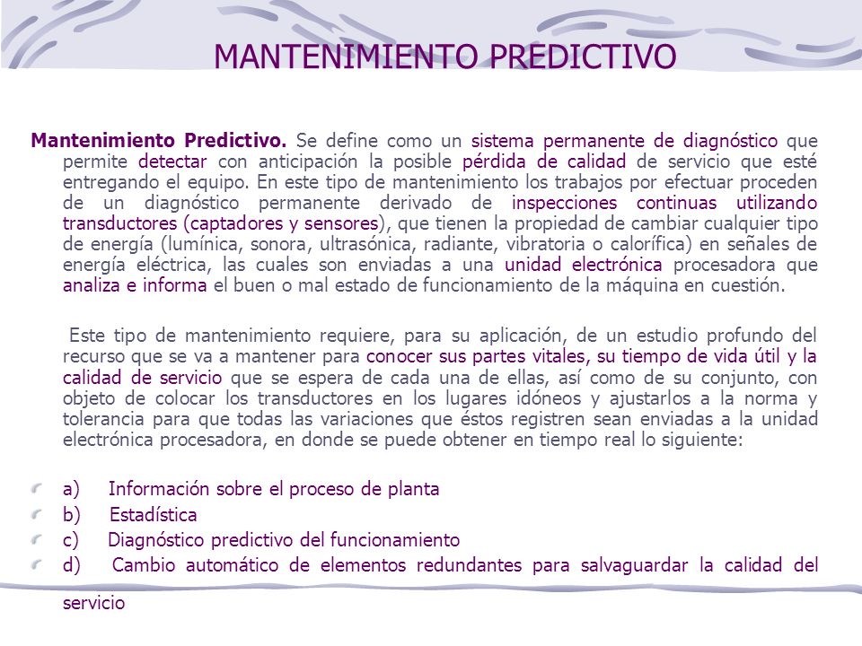 MANTENIMIENTO PREDICTIVO Mantenimiento Predictivo.