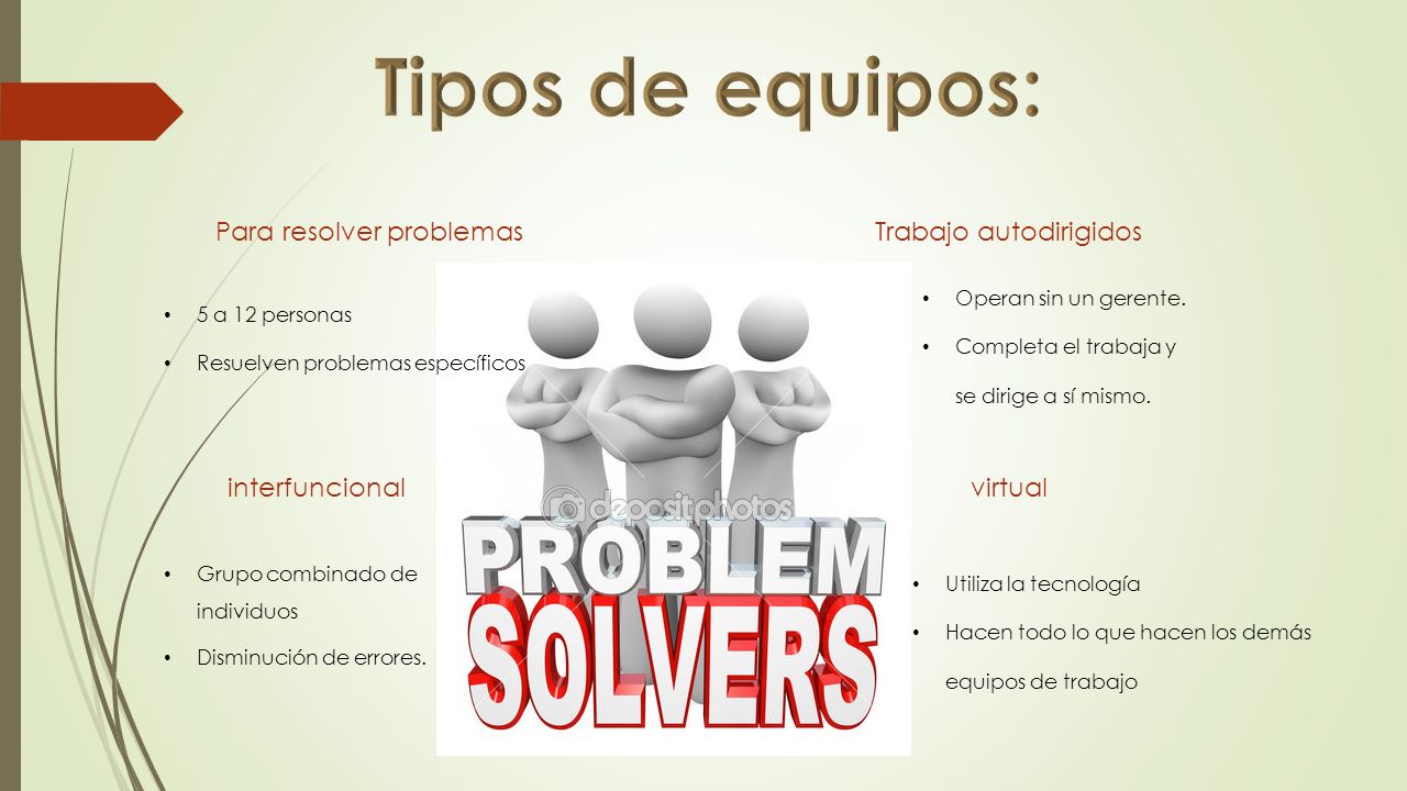 Para resolver problemasTrabajo autodirigidos interfuncionalvirtual 5 a 12 personas Resuelven problemas específicos Grupo combinado de individuos Disminución de errores.
