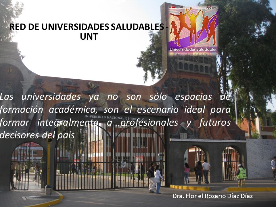 RED DE UNIVERSIDADES SALUDABLES - UNT Las universidades ya no son sólo espacios de formación académica, son el escenario ideal para formar integralmente a profesionales y futuros decisores del país Dra.
