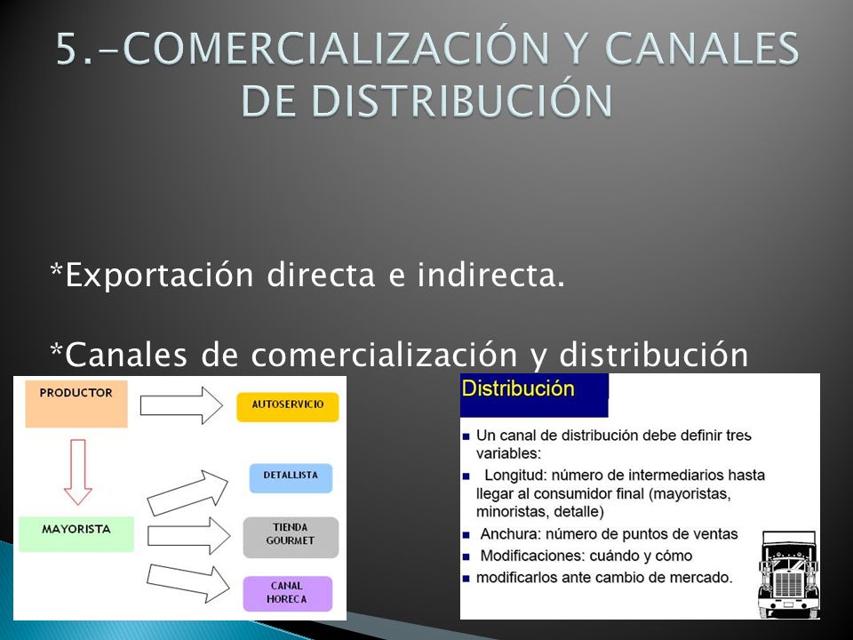 *Exportación directa e indirecta. *Canales de comercialización y distribución